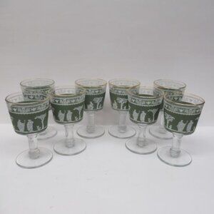 8 - Jeannette GRECIAN WEDGEWOOD Hellenic Green 4 1/8 Inch High Wine Goblets